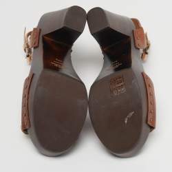 مملوكة مسبقًا Marc by Marc Jacobs Size 37.5 Brown/Gold Leather Ankle Strap Sandals
