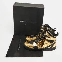 Pre Owned Marc by Marc Jacobs Size 38 Black Leather and Mesh High Top Sneakers