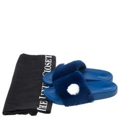 Pre Owned Marc By Marc Jacobs Blue Rabbit Fur Dot Flat Slides Size 38