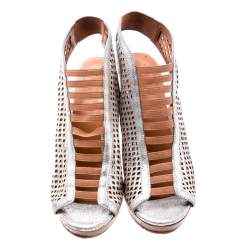 Pre Owned صندل مارك باي مارك جاكوبس نعل سميك كعب روكي سوزانا جلد مخرم فضي ميتالك مقاس 40.5