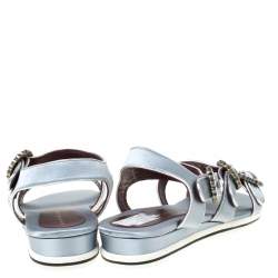 Pre Owned Marc By Marc Jacobs Light Blue Crystal Embellished Satin Charlotte Sandals Size 39