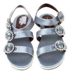 Pre Owned Marc By Marc Jacobs Light Blue Crystal Embellished Satin Charlotte Sandals Size 39