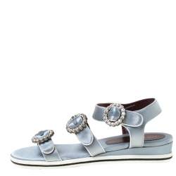 Pre Owned Marc By Marc Jacobs Light Blue Crystal Embellished Satin Charlotte Sandals Size 39