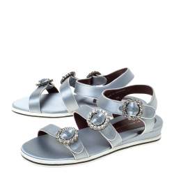 Pre Owned Marc By Marc Jacobs Light Blue Crystal Embellished Satin Charlotte Sandals Size 39
