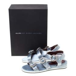 Pre Owned Marc By Marc Jacobs Light Blue Crystal Embellished Satin Charlotte Sandals Size 39
