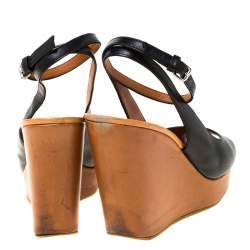 Marc by Marc Jacobs Black Leather Peep Toe Wedge Sandals Size 40