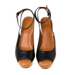 Marc by Marc Jacobs Black Leather Peep Toe Wedge Sandals Size 40