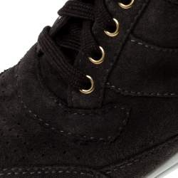 Pre Owned Marc by Marc Jacobs Grey Suede Wedge Lace Up Sneakers Size 36