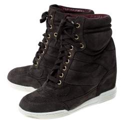Pre Owned Marc by Marc Jacobs Grey Suede Wedge Lace Up Sneakers Size 36