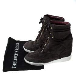 Pre Owned Marc by Marc Jacobs Grey Suede Wedge Lace Up Sneakers Size 36