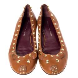 Pre Owned حذاء فلات باليه مارك باي مارك جاكوبس موس حافة سبايك جلد بني مقاس 41