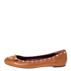 Pre Owned حذاء فلات باليه مارك باي مارك جاكوبس موس حافة سبايك جلد بني مقاس 41