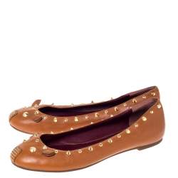 Pre Owned حذاء فلات باليه مارك باي مارك جاكوبس موس حافة سبايك جلد بني مقاس 41