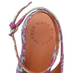 Pre Owned Marc by Marc Jacobs Pink/Green Floral Fabric Wedge Platform Ankle Strap Sandals Size 38