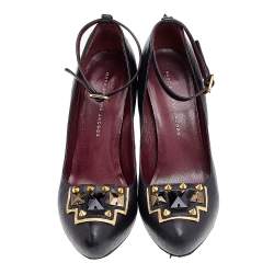 مملوكة مسبقًا Marc by Marc Jacobs Black Leather Embellished Wedge Ankle Strap Pumps Size 38.5