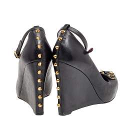 مملوكة مسبقًا Marc by Marc Jacobs Black Leather Embellished Wedge Ankle Strap Pumps Size 38.5