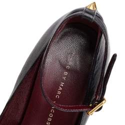 مملوكة مسبقًا Marc by Marc Jacobs Black Leather Embellished Wedge Ankle Strap Pumps Size 38.5