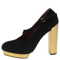 Marc by Marc Jacobs Black Suede Platform Block Heel Pumps Size 38.5