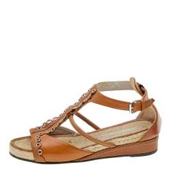 Pre Owned صندل مارك باي مارك جاكوبس إسبادريل جلد بني فاتح نعل روكي مقاس 39