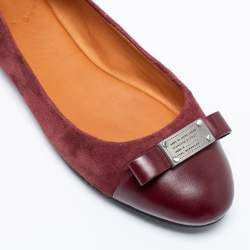 Pre Owned Marc By Marc Jacobs Burgundy Leather And Suede Ballet Flats Size 35.5