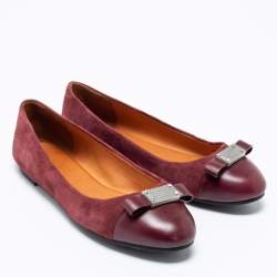 Pre Owned Marc By Marc Jacobs Burgundy Leather And Suede Ballet Flats Size 35.5