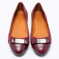 Pre Owned Marc By Marc Jacobs Burgundy Leather And Suede Ballet Flats Size 35.5