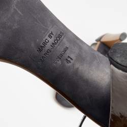 Pre Owned Marc by Marc Jacobs Black/Beige Patent Leather Bow Ankle Strap Sandals Size 41