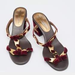 مملوكة مسبقًا Marc by Marc Jacobs Burgundy Velvet Bow Block Heel Slide Sandals Size 39.5