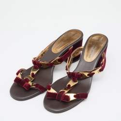 مملوكة مسبقًا Marc by Marc Jacobs Burgundy Velvet Bow Block Heel Slide Sandals Size 39.5