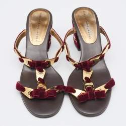 مملوكة مسبقًا Marc by Marc Jacobs Burgundy Velvet Bow Block Heel Slide Sandals Size 39.5