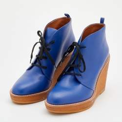 Pre Owned Marc by Marc Jacobs Blue Leather Platform Wedge Derby Size 39
