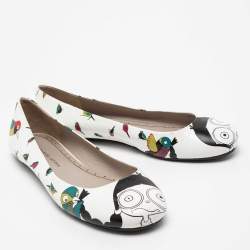 Pre Owned Marc by Marc Jacobs White/Multicolor Bird Printed Leather Ballet Flats Size 40