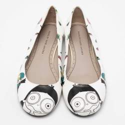 Pre Owned Marc by Marc Jacobs White/Multicolor Bird Printed Leather Ballet Flats Size 40