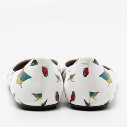 Pre Owned Marc by Marc Jacobs White/Multicolor Bird Printed Leather Ballet Flats Size 40