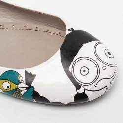 Pre Owned Marc by Marc Jacobs White/Multicolor Bird Printed Leather Ballet Flats Size 40