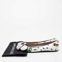 Pre Owned Marc by Marc Jacobs White/Multicolor Bird Printed Leather Ballet Flats Size 40