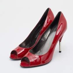 Pre Owned Marc by Marc Jacobs Red Patent Leather Peep Toe Pumps Size 39