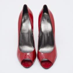 Pre Owned Marc by Marc Jacobs Red Patent Leather Peep Toe Pumps Size 39