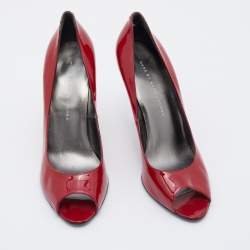 Pre Owned Marc by Marc Jacobs Red Patent Leather Peep Toe Pumps Size 39