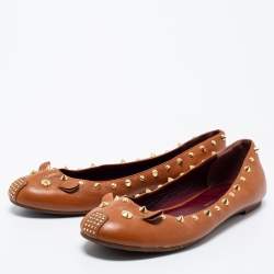 Pre Owned Marc by Marc Jacobs Brown Leather Spike Mouse Ballet Flats Size 41