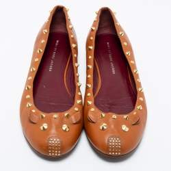 Pre Owned Marc by Marc Jacobs Brown Leather Spike Mouse Ballet Flats Size 41