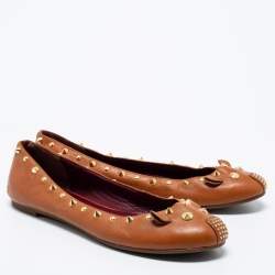 Pre Owned Marc by Marc Jacobs Brown Leather Spike Mouse Ballet Flats Size 41