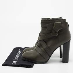 Pre Owned حذاء بوت للكاحل مارك باي مارك جاكوبس جلد أخضر داكن بسيور مقاس 40