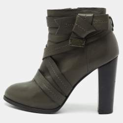 Pre Owned حذاء بوت للكاحل مارك باي مارك جاكوبس جلد أخضر داكن بسيور مقاس 40