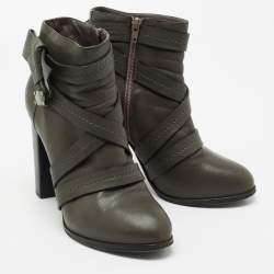 Pre Owned حذاء بوت للكاحل مارك باي مارك جاكوبس جلد أخضر داكن بسيور مقاس 40