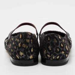 Pre Owned Marc by Marc Jacobs Black/Gold Leopard Jacquard Fabric Brooke Mary Jane Flats Size 36.5