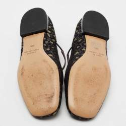 Pre Owned Marc by Marc Jacobs Black/Gold Leopard Jacquard Fabric Brooke Mary Jane Flats Size 36.5