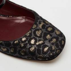 Pre Owned Marc by Marc Jacobs Black/Gold Leopard Jacquard Fabric Brooke Mary Jane Flats Size 36.5