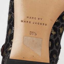 Pre Owned Marc by Marc Jacobs Black/Gold Leopard Jacquard Fabric Brooke Mary Jane Flats Size 36.5