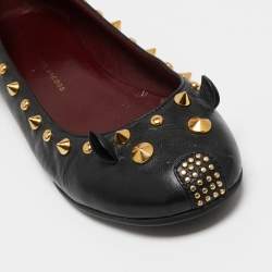 Pre Owned Marc by Marc Jacobs Black Leather Spike Mouse Ballet Flats Size 37.5